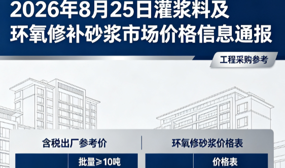 汤原2026年8月25日灌浆料及环氧修补砂浆市场价格信息通报